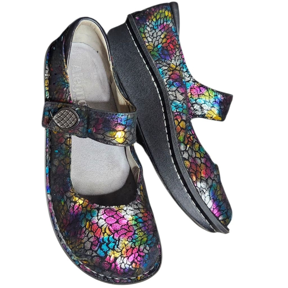 Women's Alegria Mary Jane Shoes Metallic Multicolor Minnow Rainbow sz 38 US 7.5